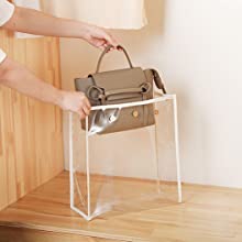 تصميم عصري لمحفظة حقيبة يد PVC فاخرة ، غطاء غبار منظم ، واقي حقيبة ، إغلاق مغناطيسي 9