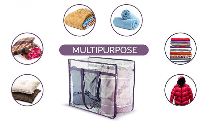 حقيبة تخزين الملابس ، منظم المكياج بمقبض مقوى ، أكياس تخزين من الفينيل ، سحابات مزدوجة ، حقائب يد متحركة 8