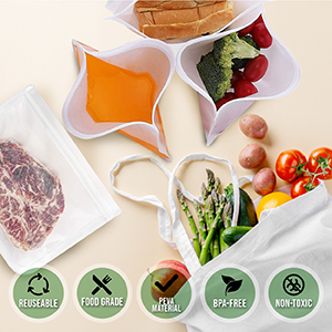 PEVA ، سيليكون ، أكياس طعام بالفريزر قابلة لإعادة الاستخدام للتخزين قابلة لإعادة الاستخدام ، حاوية غداء محكمة الإغلاق Zip lockk مانعة للتسرب 3