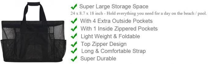 حقائب يد شبكية للشاطئ ، جيوب كبيرة جدًا ، حقيبة واق من المطر كبيرة الحجم ، أكياس شبكية ، جيوب منتجات البقالة 0