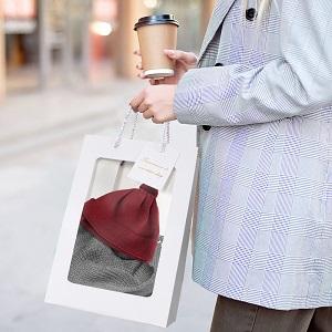 أكياس ورق كرافت مربعة الشكل ، حقيبة ورقية سميكة مع نافذة لحفلات الزفاف ، والحفلات ، وأعياد الميلاد ، والتسوق ، وأكياس الزهور 5