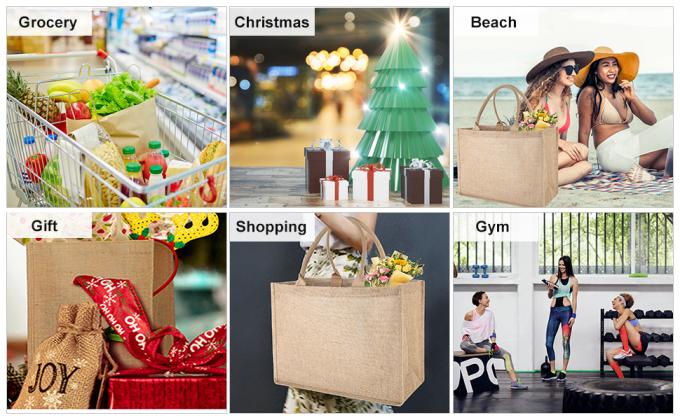 حقائب حمل من الخيش بالجملة مغلفة بالجوت الداخلي حقيبة حمل مجمعة كاملة مع جيب داخلي بسحاب ، مشغولات فنية ذاتية الصنع 6