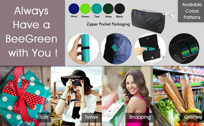 أكياس بمقبض Xlarge قابلة لإعادة الاستخدام وقابلة للغسل وقابلة للطي قابلة للطي وأكياس التسوق القابلة لإعادة الاستخدام ، ومحلات البقالة مع سحاب الناقل 5