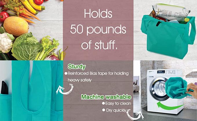 أكياس بمقبض Xlarge قابلة لإعادة الاستخدام وقابلة للغسل وقابلة للطي قابلة للطي وأكياس التسوق القابلة لإعادة الاستخدام ، ومحلات البقالة مع سحاب الناقل 3